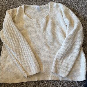 Textured Scoop Neck Cream Sweater